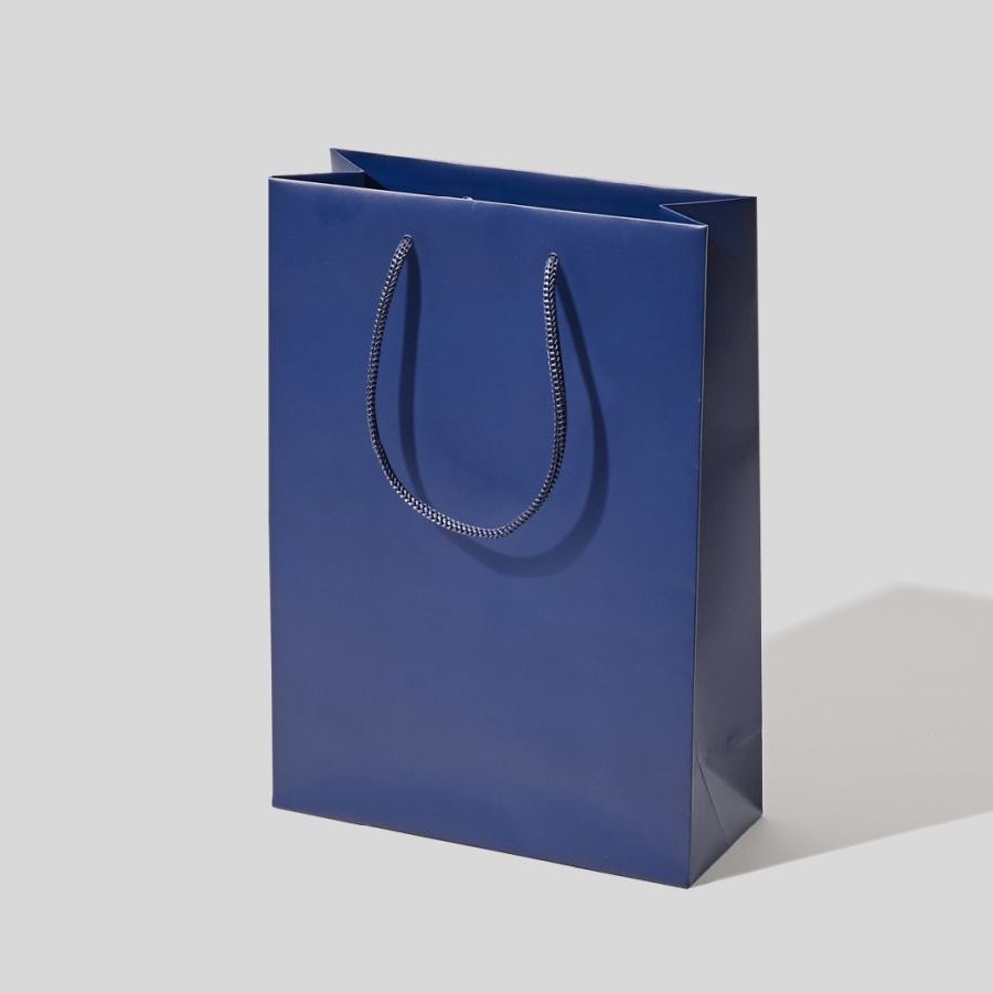 24x9x34 torebka papierowa premium granatowa laminowana matowa bez nadruku