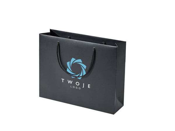 35x10x28 torba papierowa premium czarna laminowana matowa z nadrukiem reklamowym