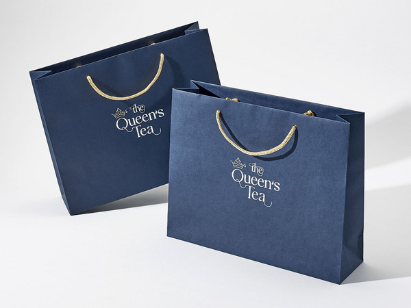 24x9x34 torba papierowa premium niebieska ekologiczna, papier 160g z nadrukiem reklamowym