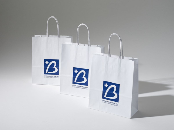 45x16x48 torba biała papierowa ekologiczna z nadrukiem reklamowym 1 kolor Pantone