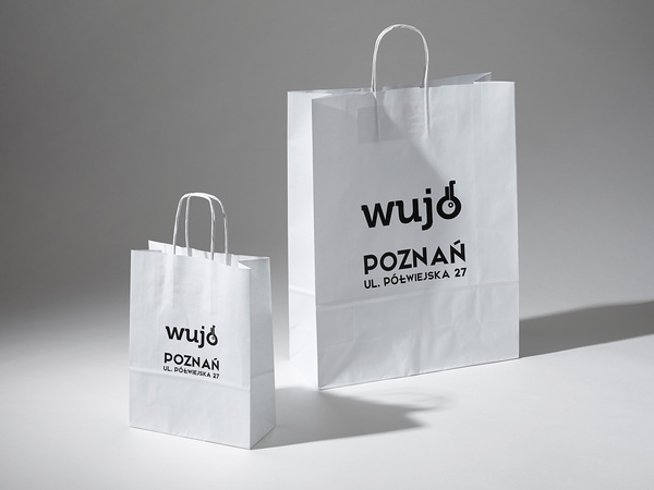 45x16x48 torba biała papierowa ekologiczna z nadrukiem reklamowym 1 kolor Pantone