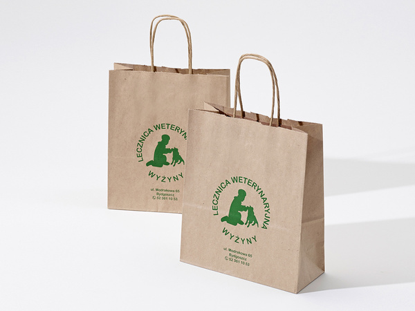 25x11x33 torba torba ekologiczna brązowa papierowa kraft z nadrukiem reklamowym