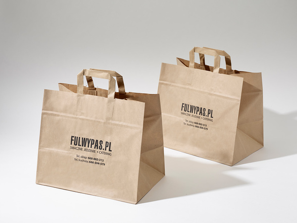 34x20x35 XXL torba papierowa kraft brązowa cateringowa z nadrukiem reklamowym