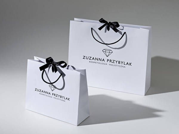 35x10x28 torba papierowa premium biała laminowana błyszcząca z nadrukiem reklamowym