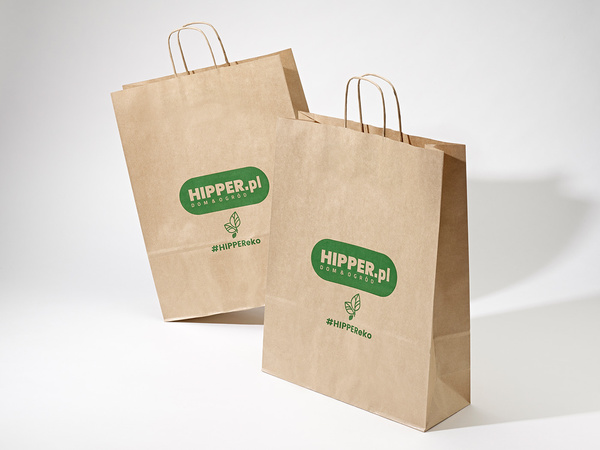 32x17x38 torba ekologiczna brązowa papierowa kraft z nadrukiem reklamowym