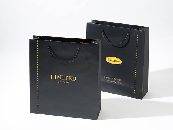45x12x36 torba papierowa premium czarna laminowana matowa z nadrukiem reklamowym