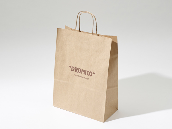 34x20x35 torba ekologiczna brązowa papierowa kraft z nadrukiem reklamowym