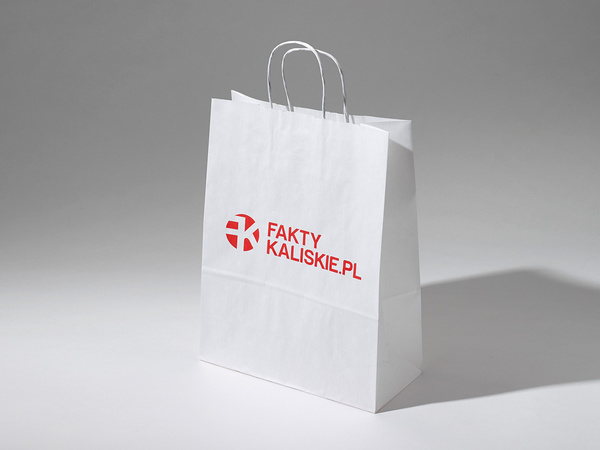 45x16x48 torba biała papierowa ekologiczna z nadrukiem reklamowym 1 kolor Pantone