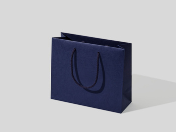 24x9x20 torebka papierowa premium ekologiczna nielaminowana granatowa, bez nadruku, papier barwiony w masie