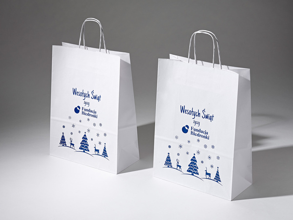 32x12x41 torba papierowa biała ekologiczna kraft z nadrukiem reklamowym 