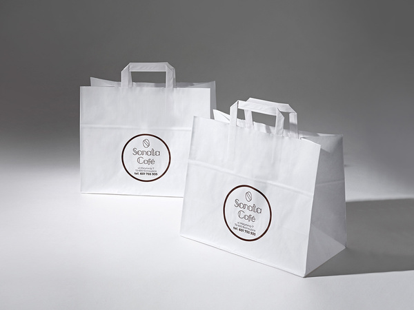 32x21x26 XL torba papierowa kraft biała cateringowa z nadrukiem reklamowym