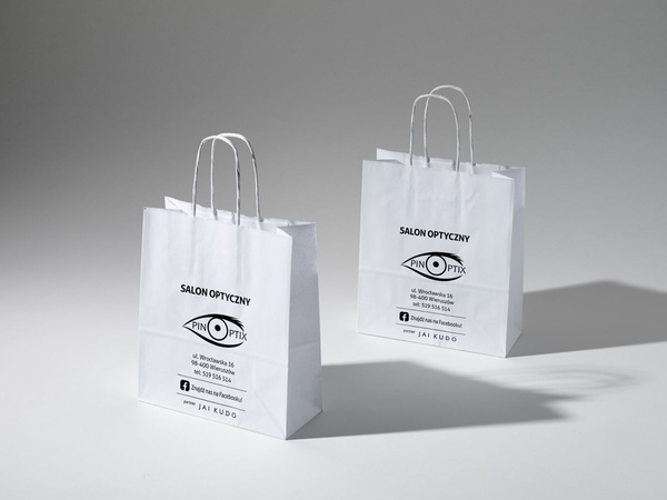 45x16x48 torba biała papierowa ekologiczna z nadrukiem reklamowym 1 kolor Pantone