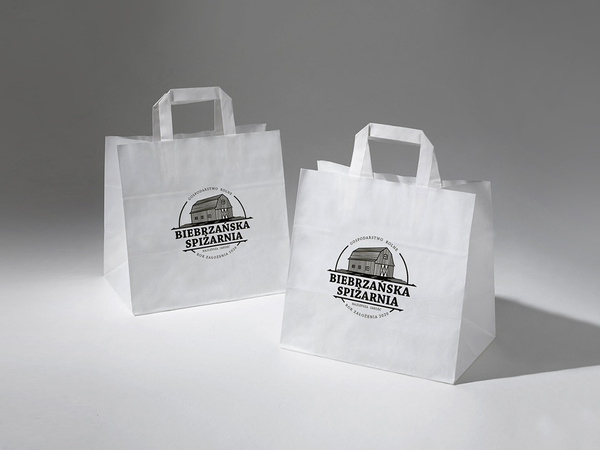 26x17x25 torba papierowa kraft biała cateringowa z nadrukiem reklamowym