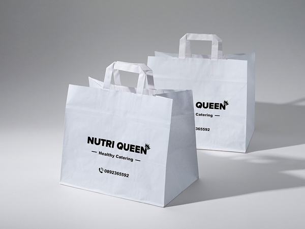 26x17x25 torba papierowa kraft biała cateringowa z nadrukiem reklamowym