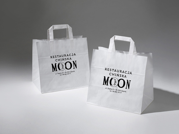 32x21x26 XL torba papierowa kraft biała cateringowa z nadrukiem reklamowym