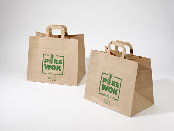 34x20x35 XXL torba papierowa kraft brązowa cateringowa z nadrukiem reklamowym