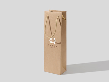 12x8x38 torba papierowa ekologiczna premium  beżowa z nadrukiem reklamowym