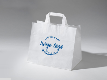 26x17x25 torba papierowa kraft biała cateringowa z nadrukiem reklamowym