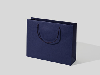 35x10x28 torba papierowa premium ekologiczna nielaminowana granatowa, bez nadruku, papier barwiony w masie