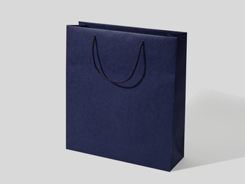 36x12x40 torba papierowa premium ekologiczna nielaminowana granatowa, bez nadruku, papier barwiony w masie
