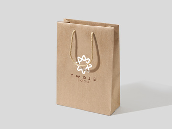 24x9x34 torba papierowa premium ekologiczna beżowa z nadrukiem reklamowym