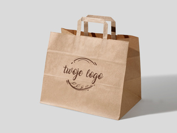 32x21x26 XL torba papierowa kraft brązowa cateringowa z nadrukiem reklamowym