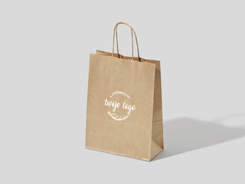 18x8x22 torebka ekologiczna brązowa papierowa kraft z nadrukiem reklamowym