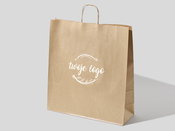 45x16x48 torba ekologiczna brązowa papierowa kraft z nadrukiem reklamowym