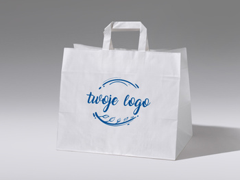 32x21x26 XL torba papierowa kraft biała cateringowa z nadrukiem reklamowym